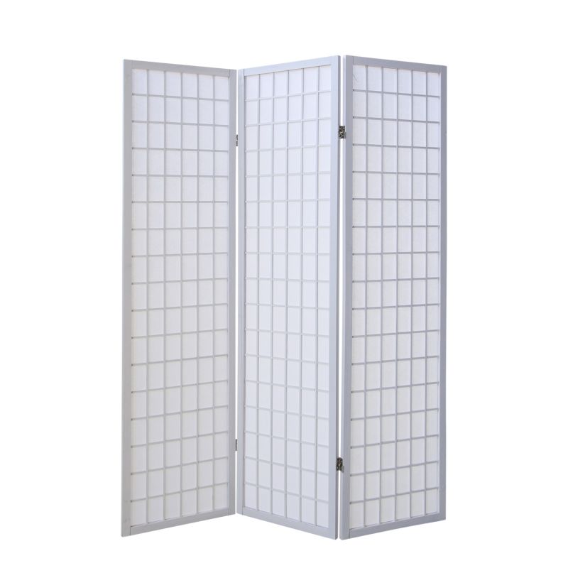 Paravent bois 3 pans Shoji blanc pliable