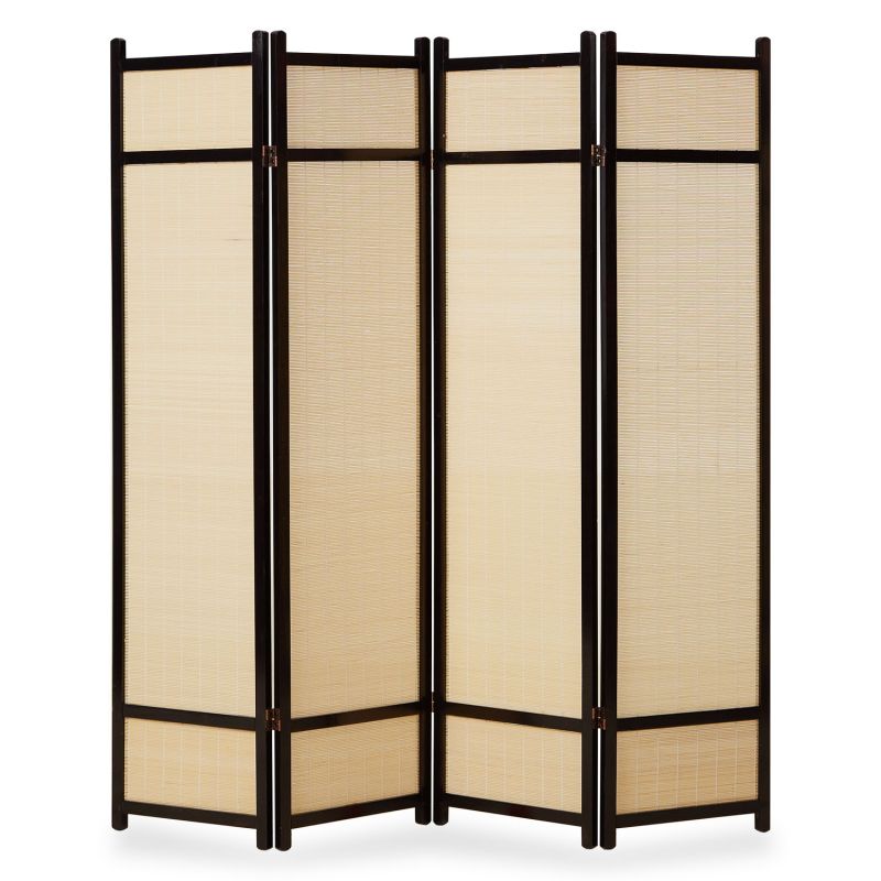 Paravent bois 4 pans bambou noir