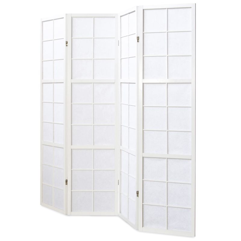 Paravent bois 4 pans blanc