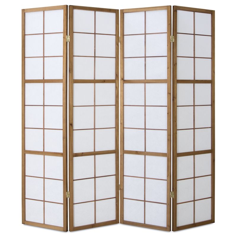 Paravent bois 4 pans marron
