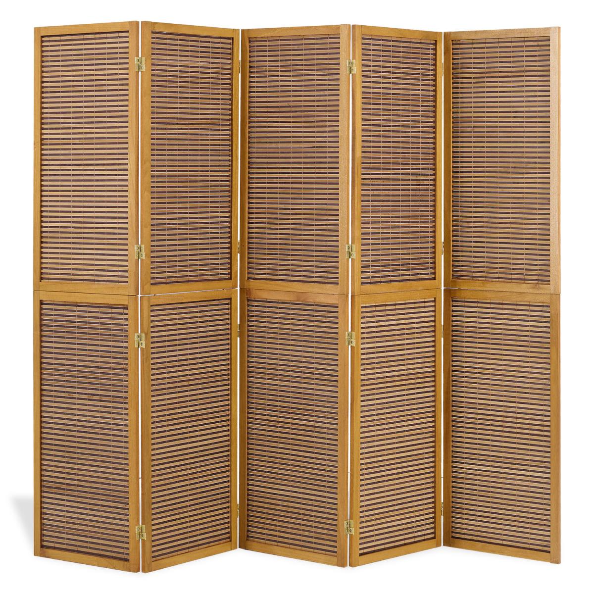 Paravent bois 5 pans bambou marron