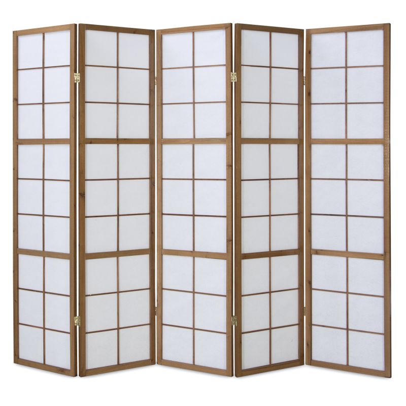 Paravent bois 5 pans marron