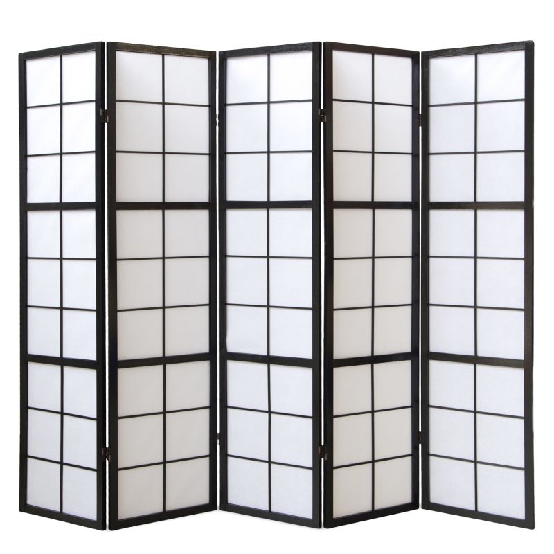 Paravent bois 5 pans noir