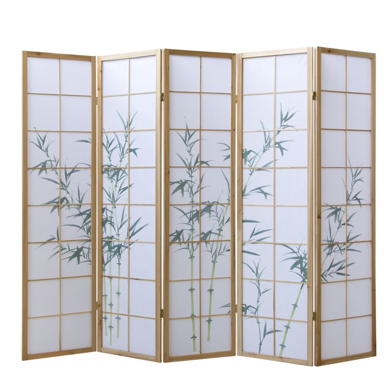 Paravent bois 5 pans bambou clair