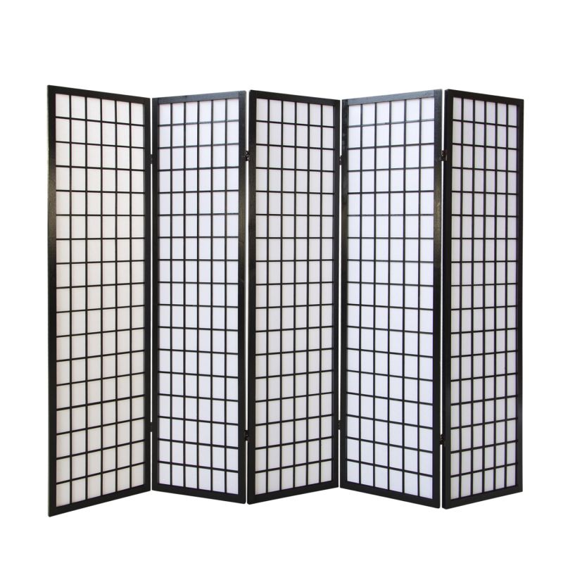 Paravent bois 5 pans Shoji noir pliable