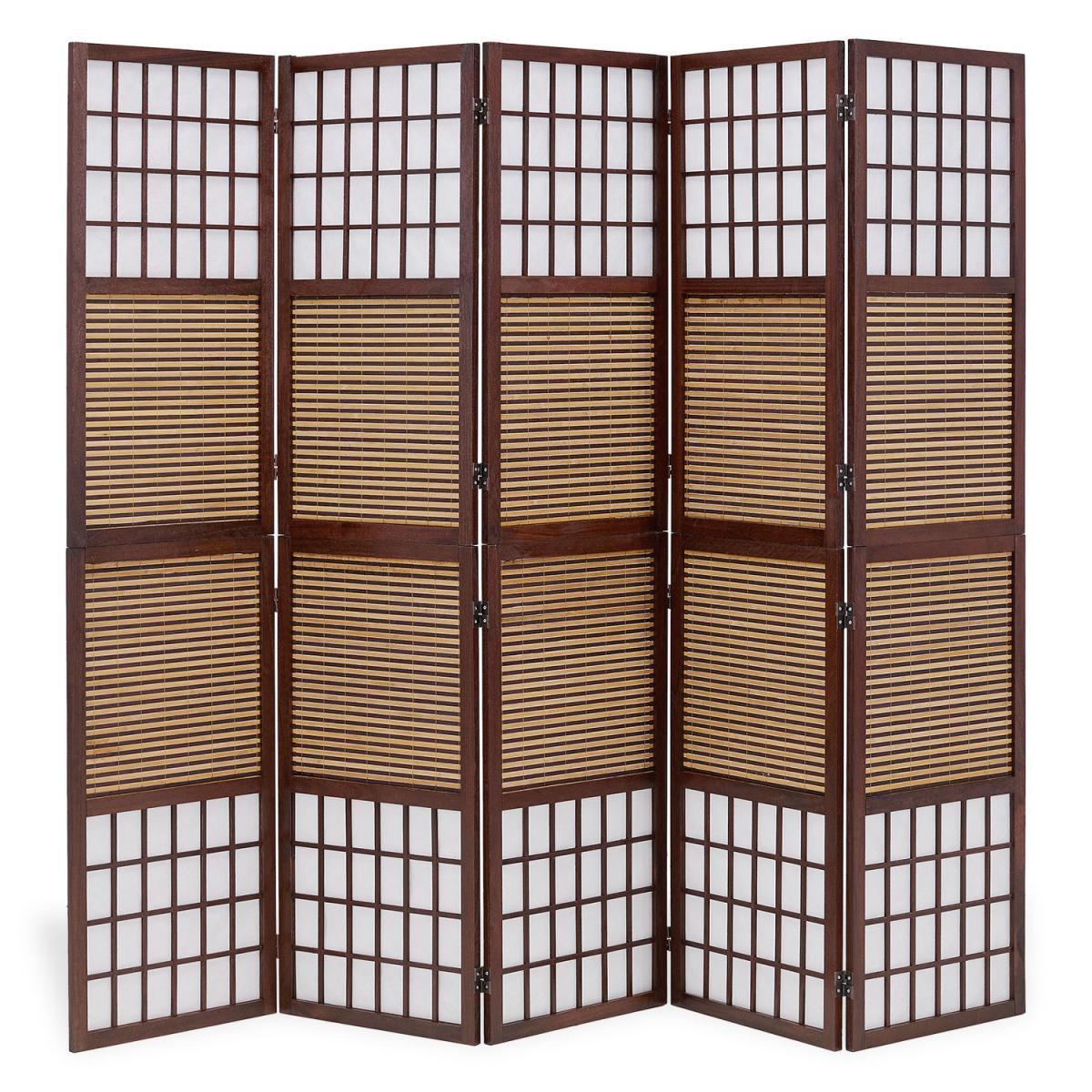 Paravent bois 5 pièces marron bambou pliable