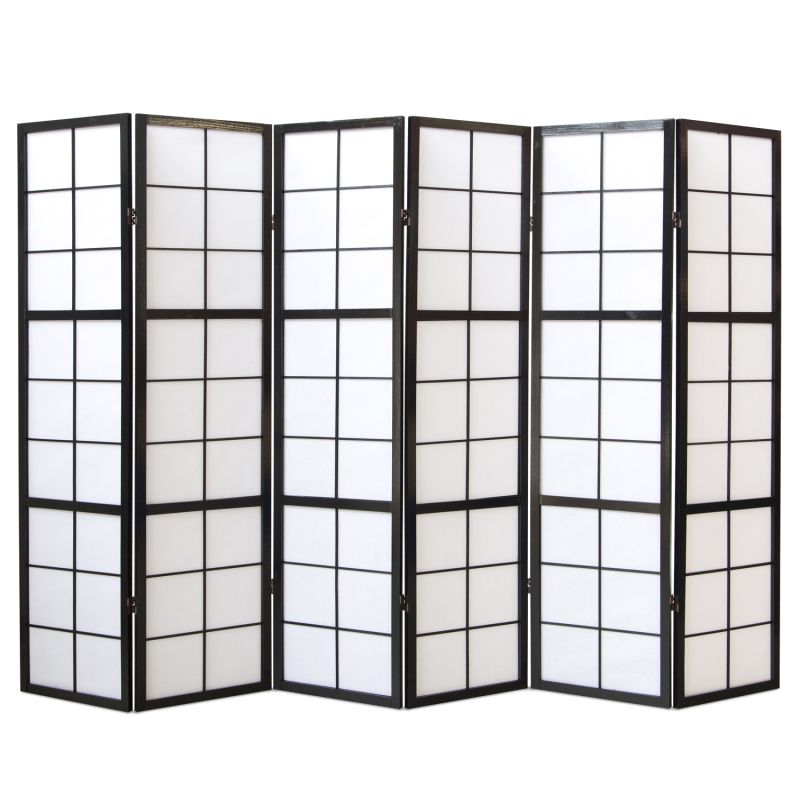 Paravent bois 6 pans - noir