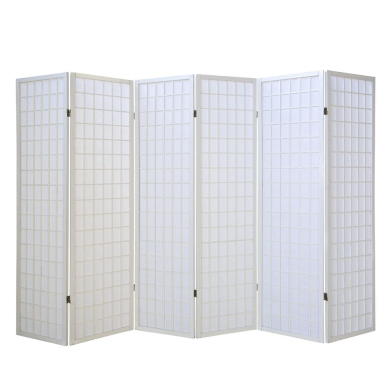 Paravent bois 6 pans Shoji blanc pliable