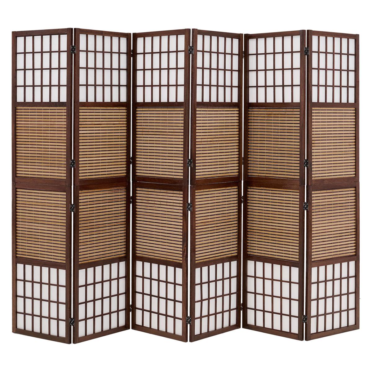 Paravent bois 6 pièces marron bambou pliable