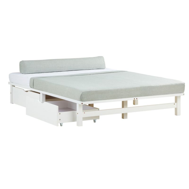 Petit lit double 140x200 matelas 2 tiroirs blanc
