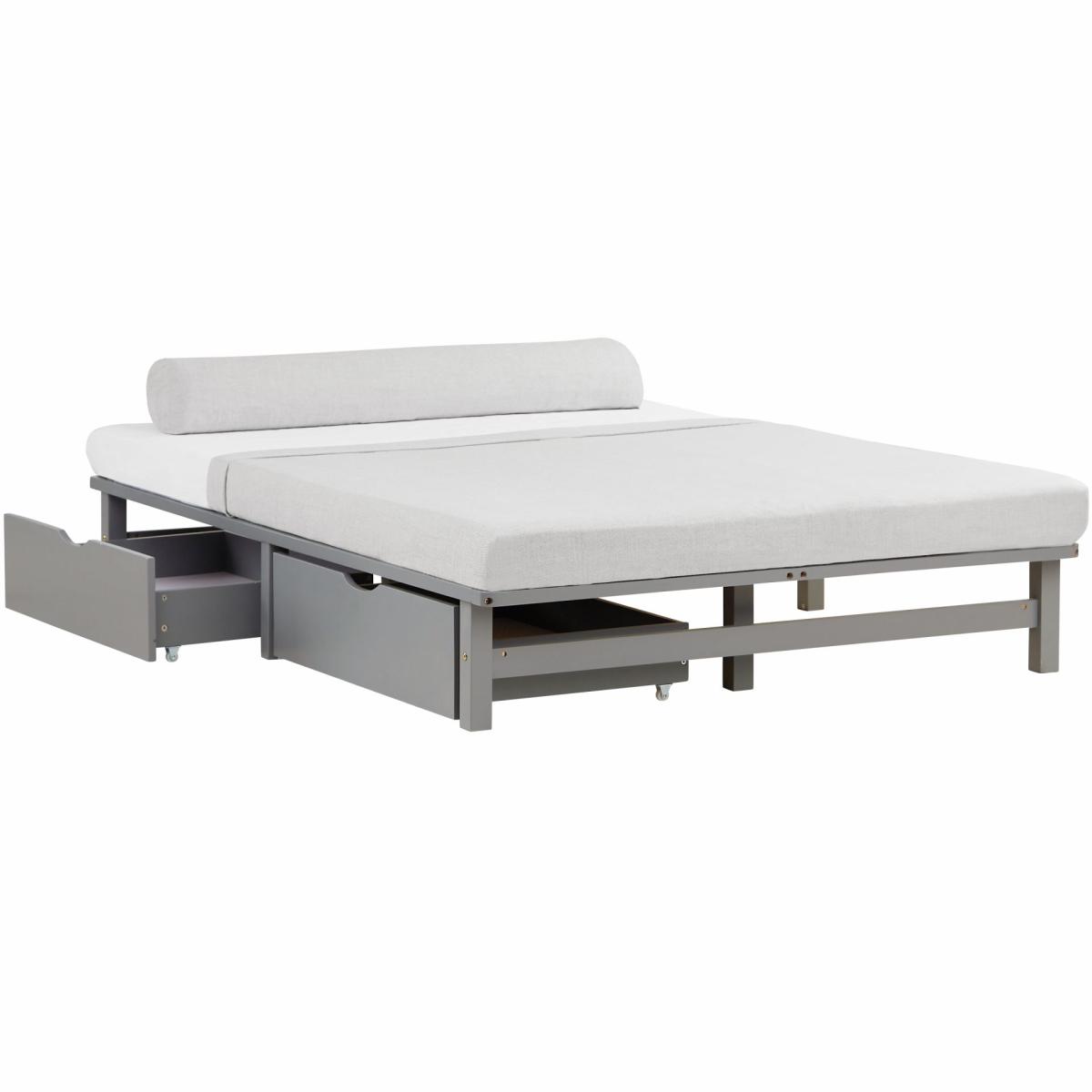 Lit double 140x200 matelas 2 tiroirs gris