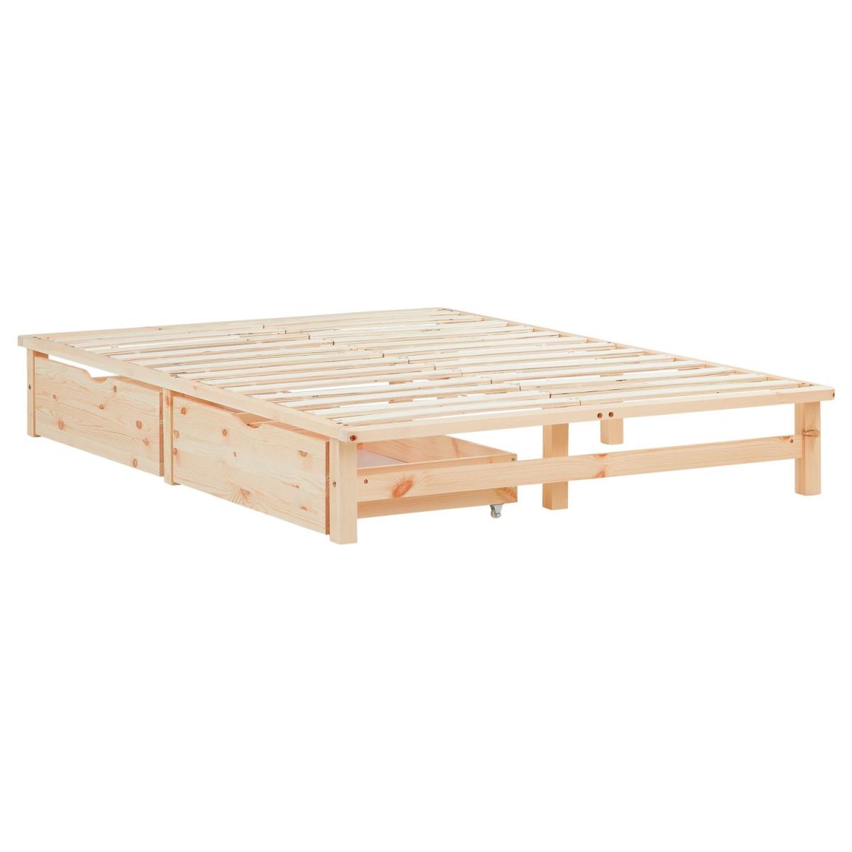 Lit double 140x200 matelas 2 tiroirs naturel