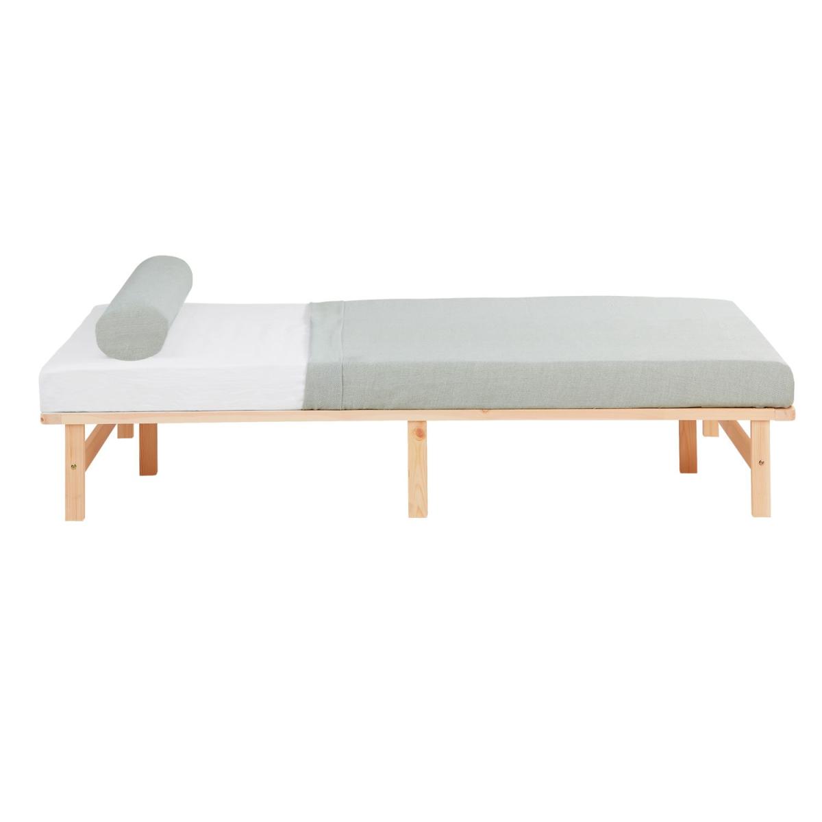 Lit double 140x200 matelas bois naturel