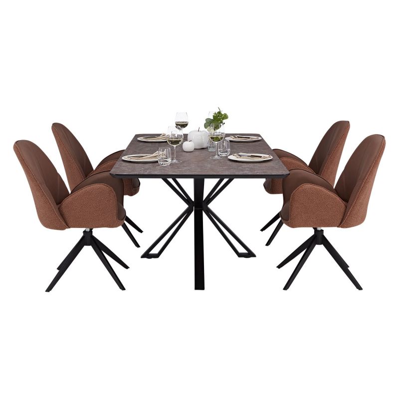 Table repas 200x100 marron/noir 4 chaises bouclé