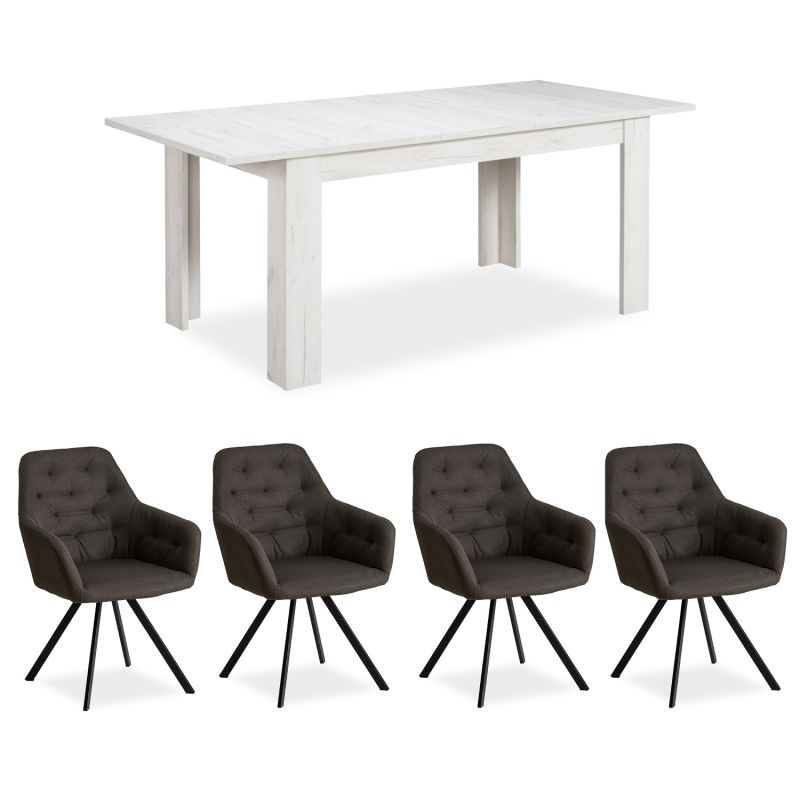 Table repas extensible 160x90 4 chaises anthracite