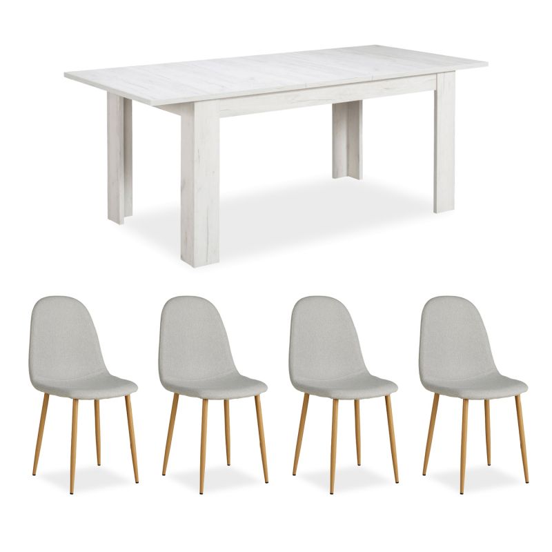 Table repas extensible 160x90 4 chaises grises