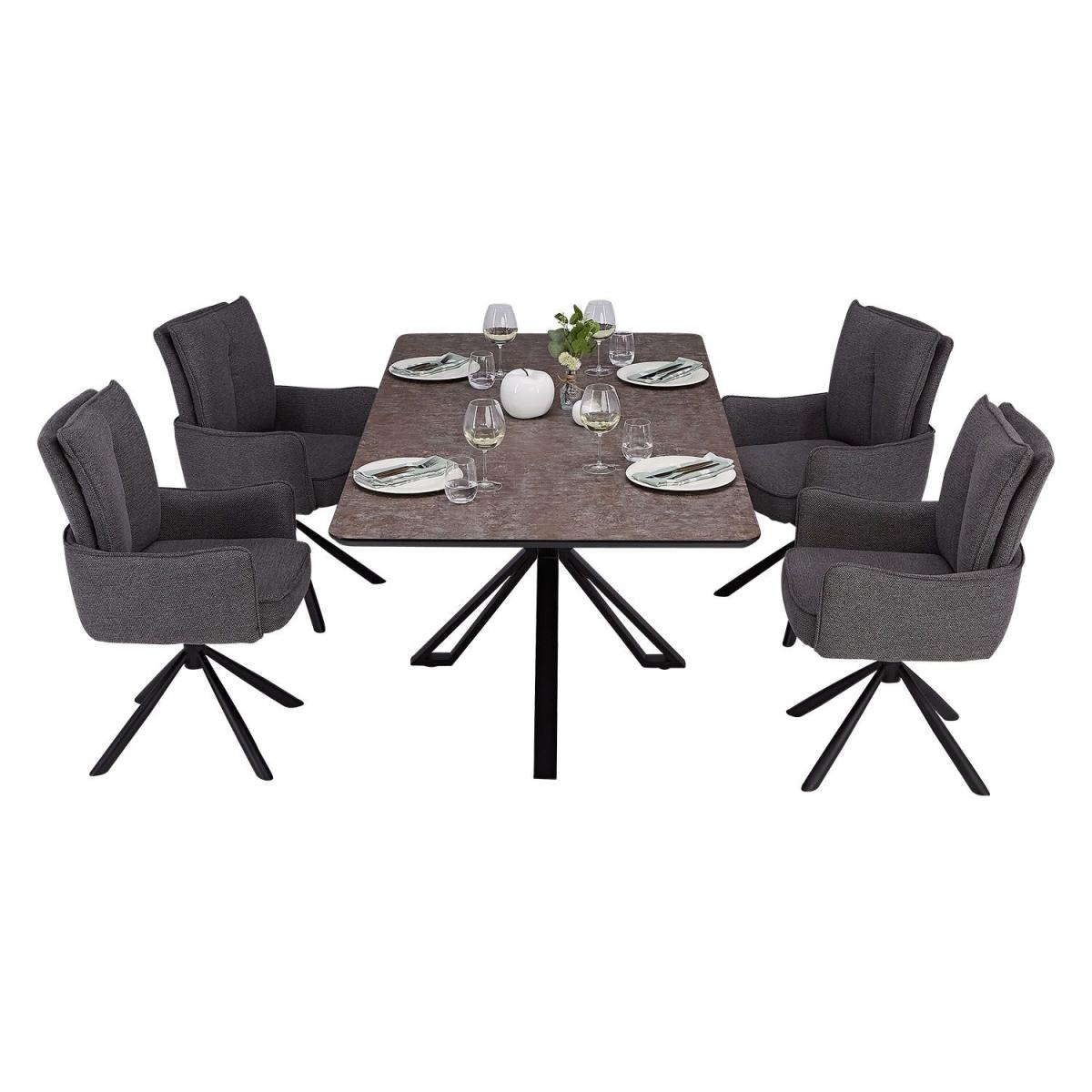 Table salle à manger 200x100 marron noir 4 chaises anthracite