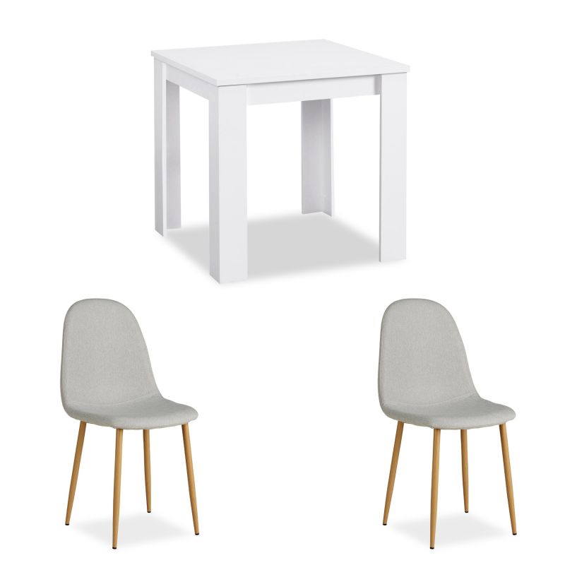 Table salle à manger 80x80 2 chaises grises