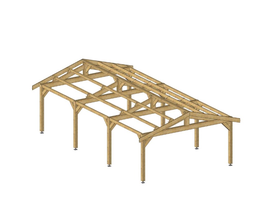 Carport deux pentes - 550cm x 1050cm - PIN DOUGLAS - surface 57,75 m²