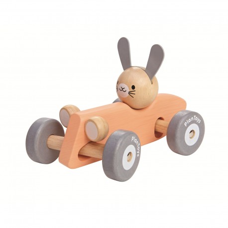 Voiture de course - Petit lapin gris pastel