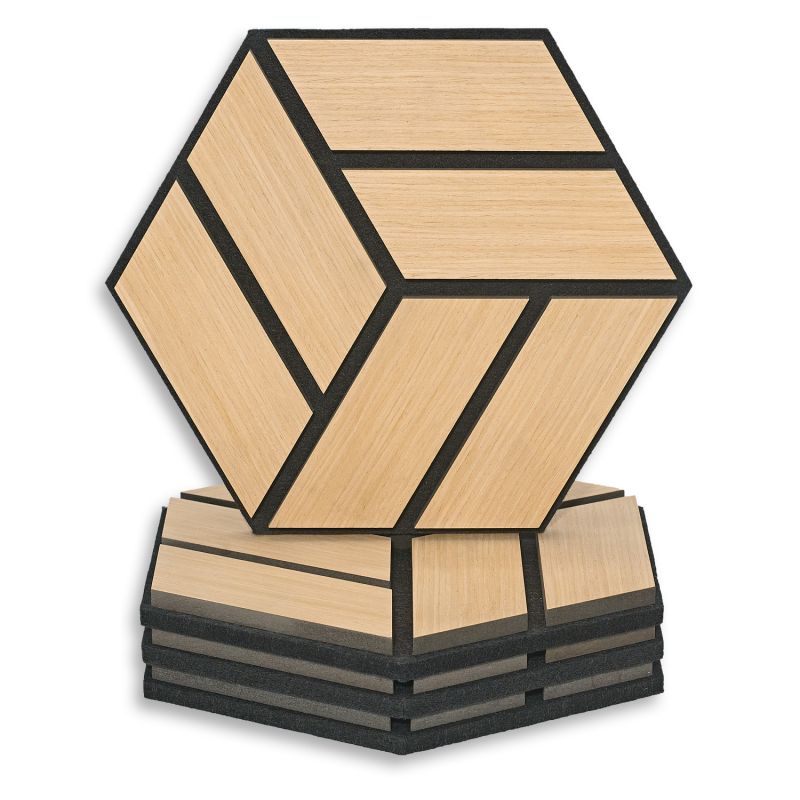 10 panneaux muraux hexagonaux bois naturel 30x26 cm