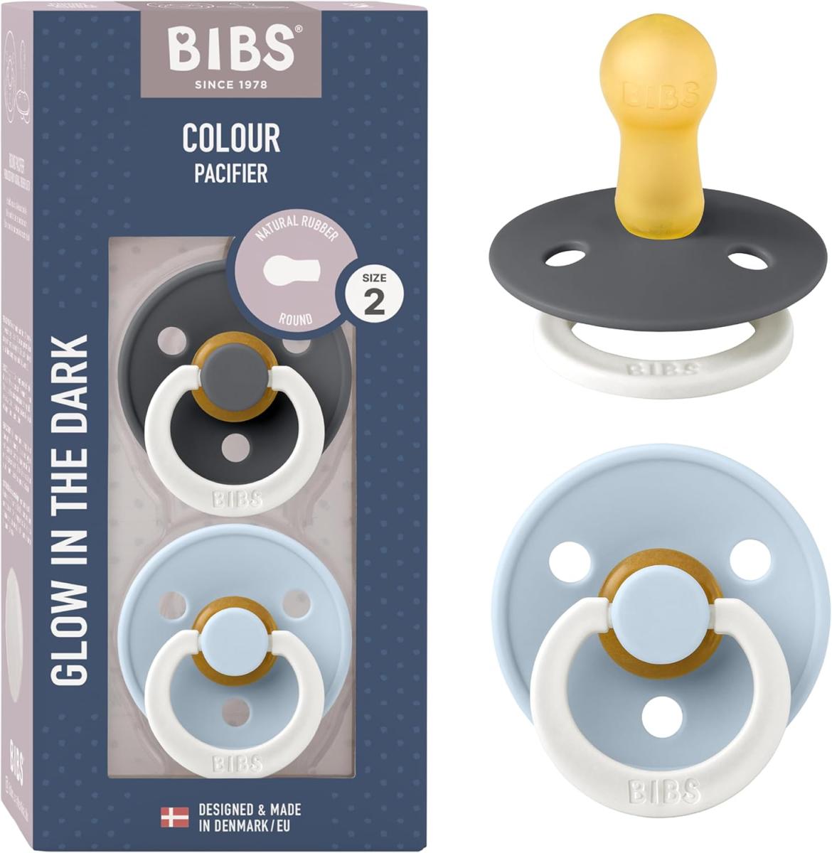 Lot de 2 sucettes Glow- Latex de caoutchouc naturel - Taille 2 6 mois Pack - Iron/Baby Blue