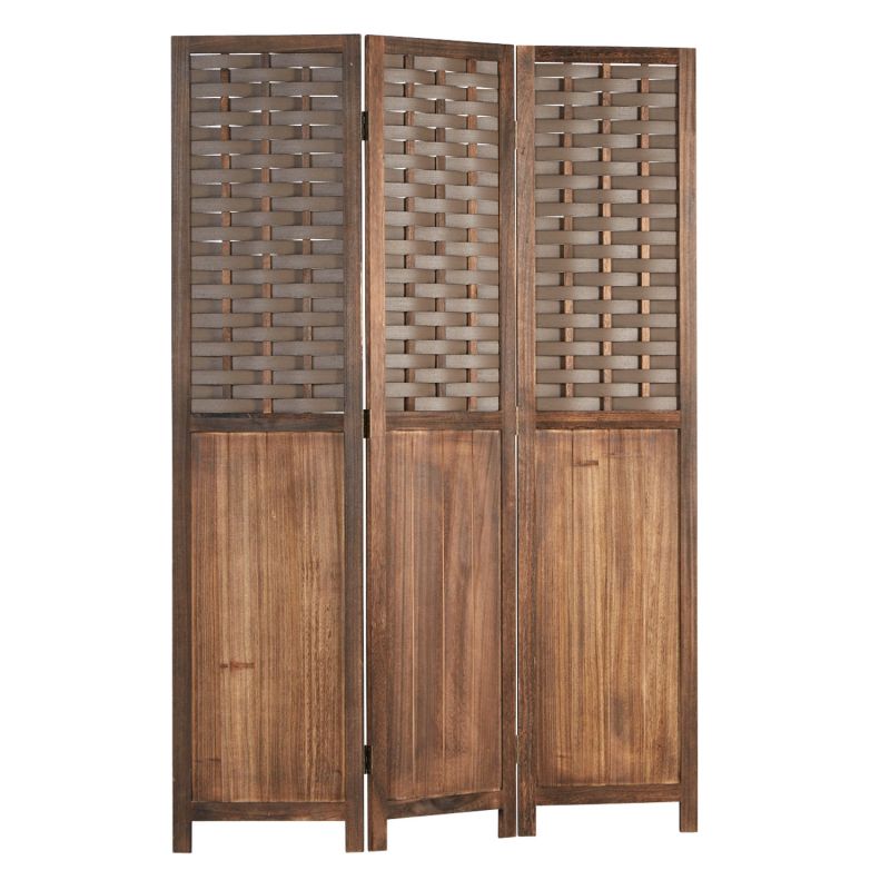 Paravent 3 pans en bois rotin marron
