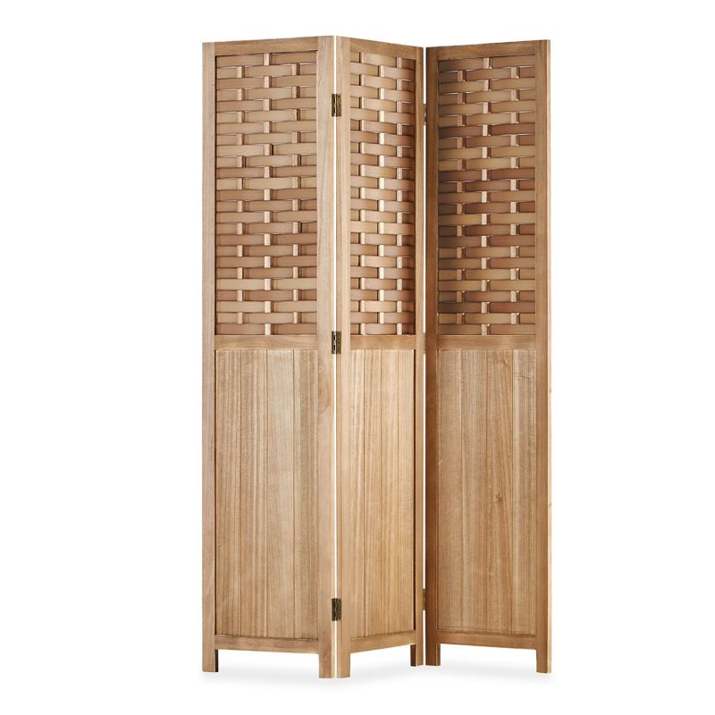 Paravent 3 pans en bois rotin marron