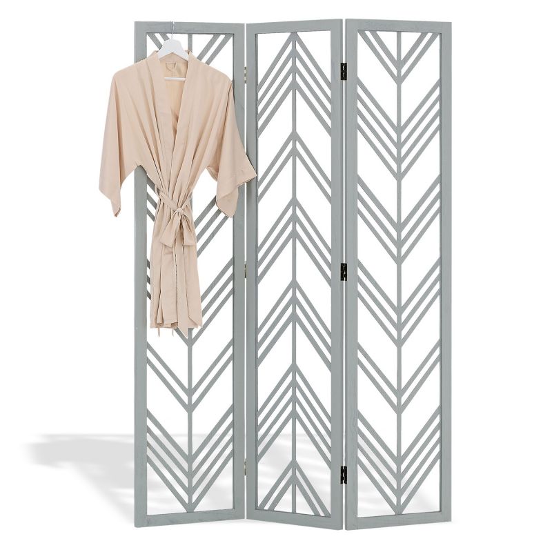 Paravent 3 pans pliable en bois gris - Séparateur de pièce