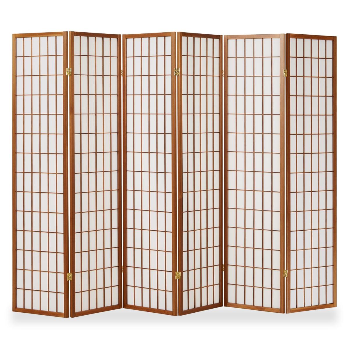 Paravent Shoji 6 pans en bois marron