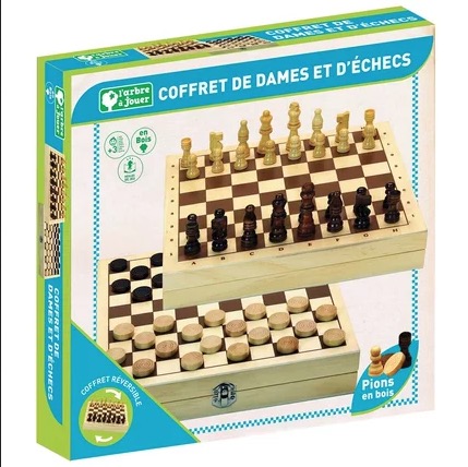 Coffret de dames et d eches en bois