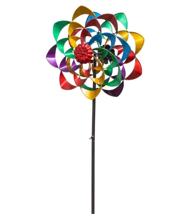 Girouette métal fleur double arc-en-ciel