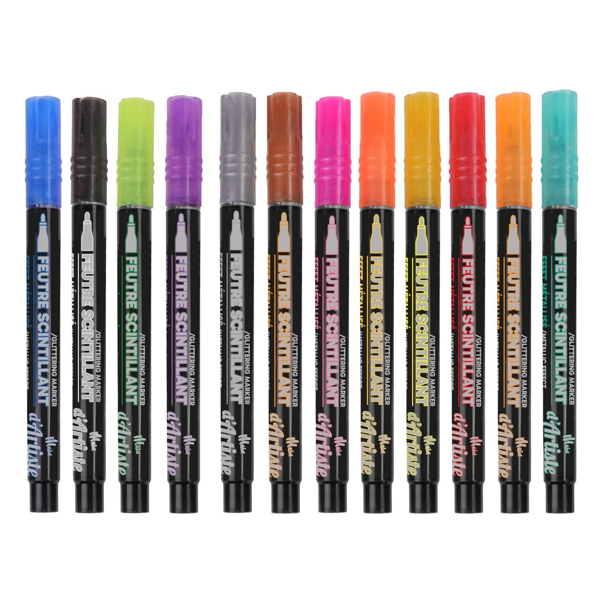 12 Feutres a Alcool Aux Reflets Metalliques