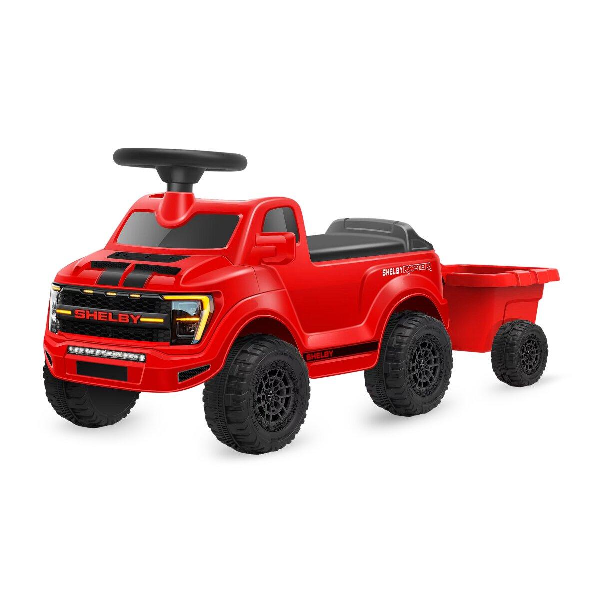 Porteur Ford F-150 Raptor rouge avec remorque