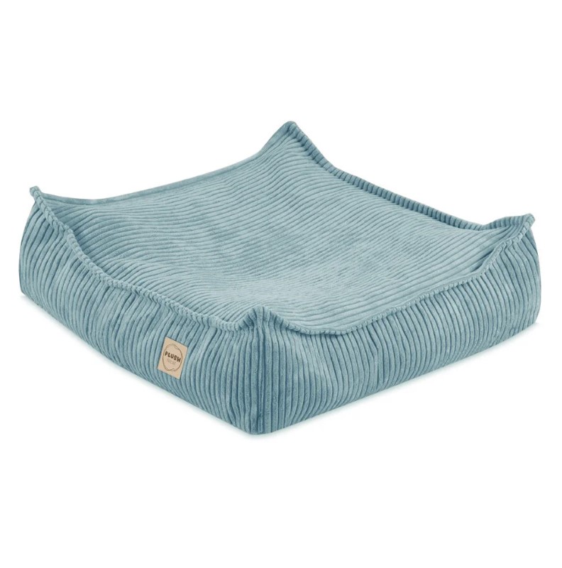 Coussin pouf 60x60 cm en velours côtelé bleu premium