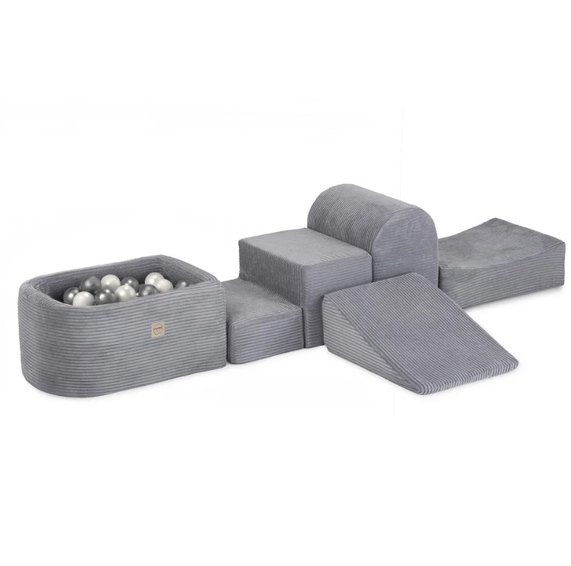 Mini aire de jeux piscine en velours gris 100 balles perle et argent