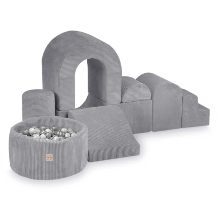 Château de jeux avec piscine + 150 balles (argent nacré) velours côtelé gris premium