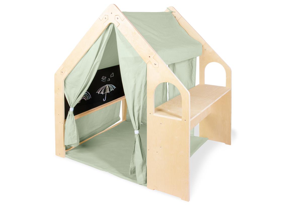 Maisonnette Thilda avec toit en tissu vert sauge 3 parties