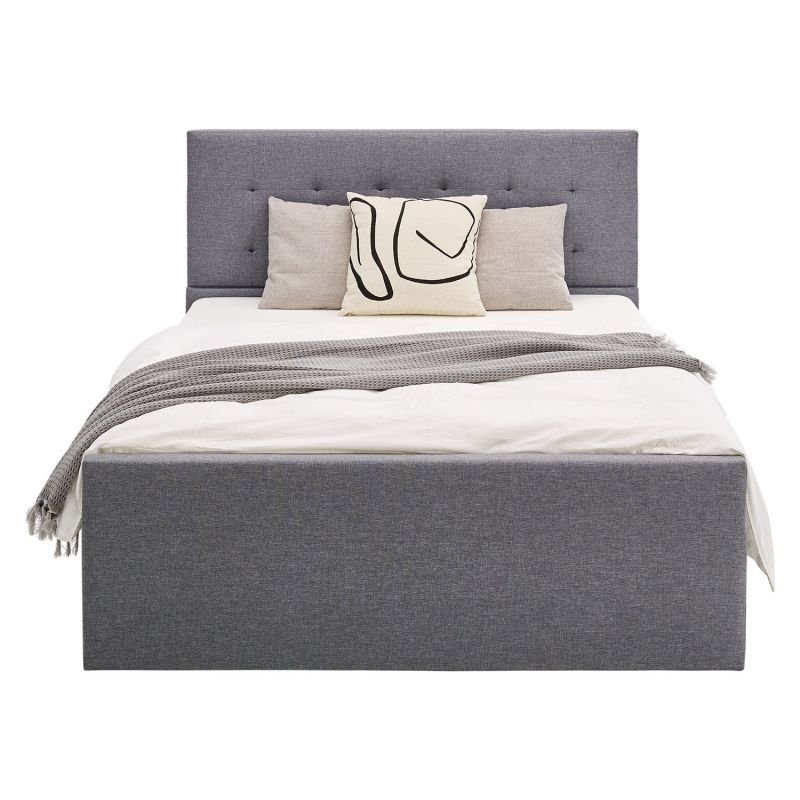 Lit rembourré 140x200 cm gris | avec sommier - 4 tiroirs de lit