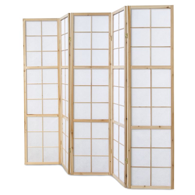 Paravent Naturel Shoji Papier de Riz Blanc 5 panneaux