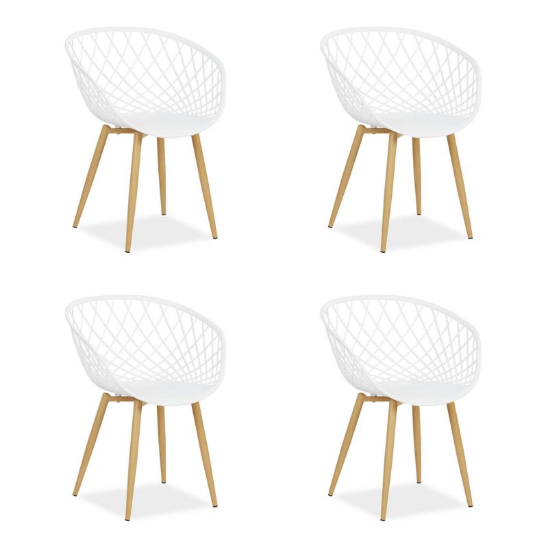 Chaise de jardin avec accoudoirs Blanc Lot de 4 Fauteuils