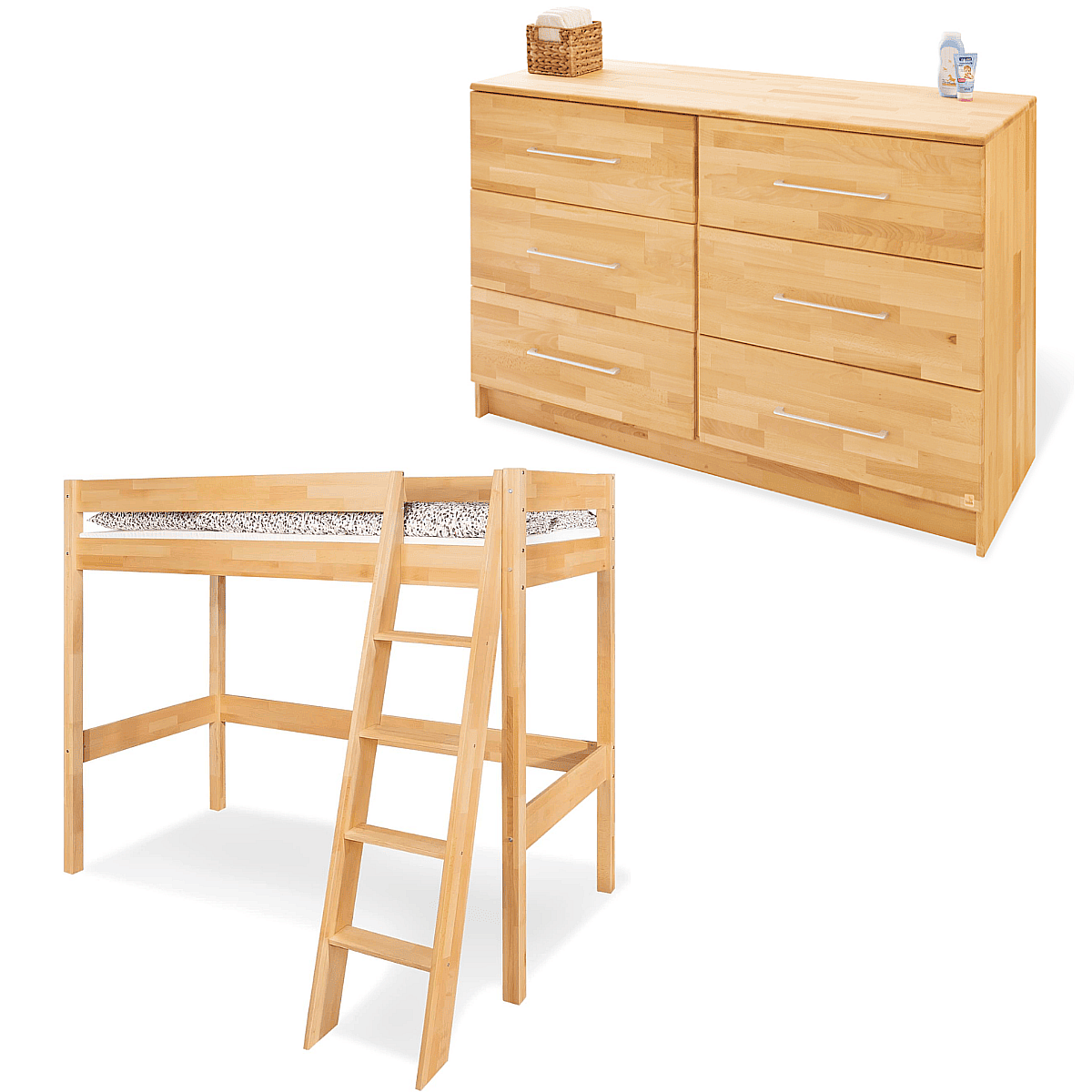 Chambre d'adolescent Natura extra large avec lit mezzanine 2 pièces