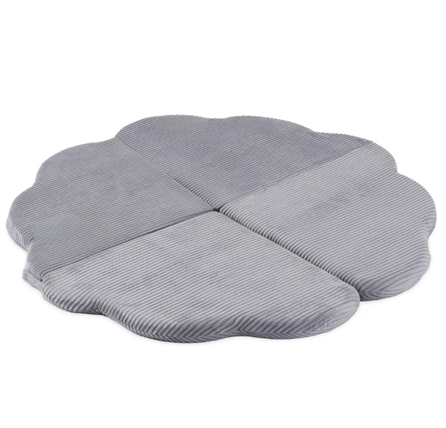 Tapis fleur 115x115x5 cm velours côtelé gris