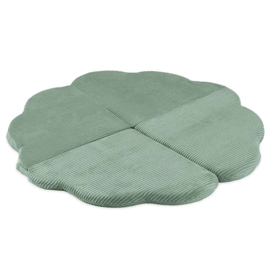 Tapis fleur 115x115x5 cm velours côtelé vert