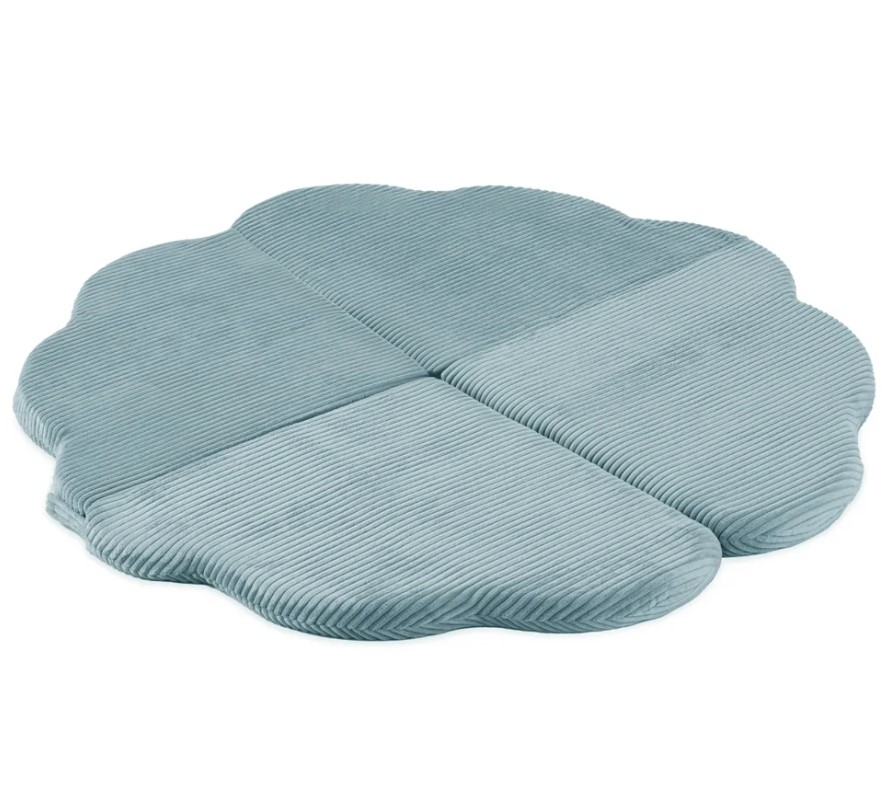 Tapis fleur 115x115x5 cm velours côtelé bleu