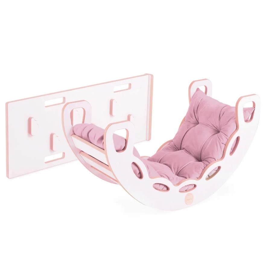 Petit Rocker 4-en-1 + mur/toboggan rose velours