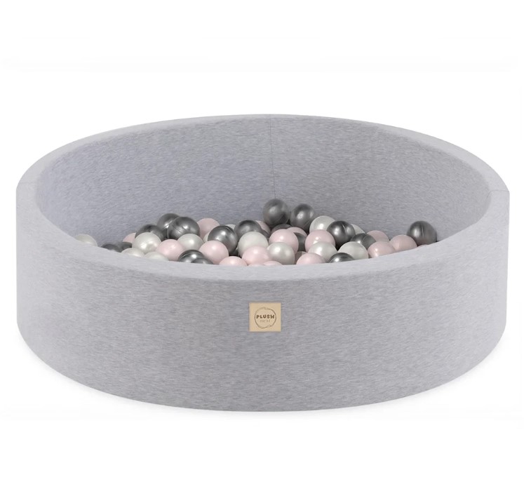 Piscine à balles 90x30 coton gris 200 balles rose