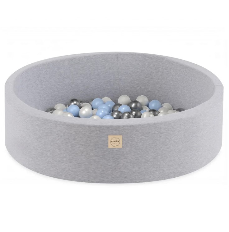 Piscine à balles 90x30 coton gris 200 balles argent
