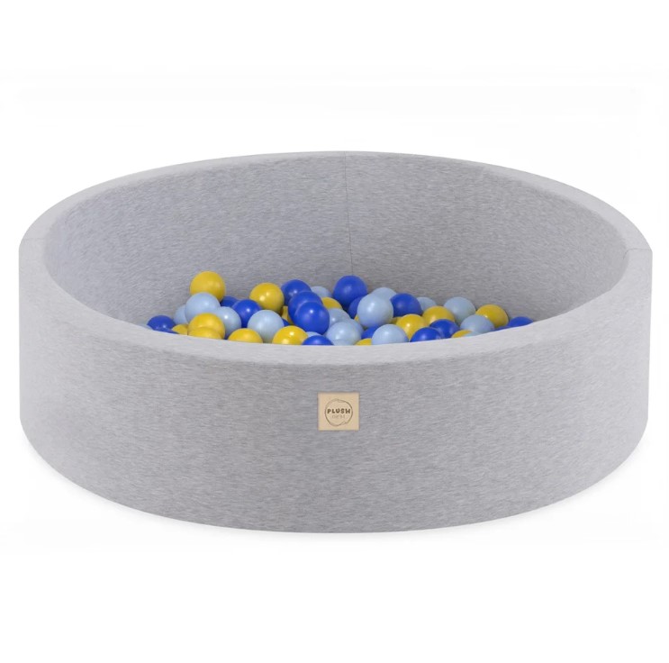 Piscine à balles 90x30 coton gris 200 balles bleu