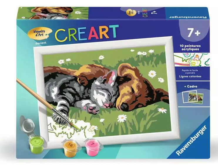 Peinture par numero enfant des 7 ans - CreArt Kids - 13x18cm - Duo chat et chien